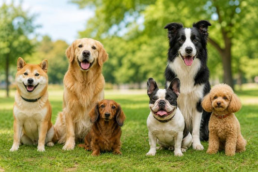世界中のさまざまな犬種が並んでいる写真